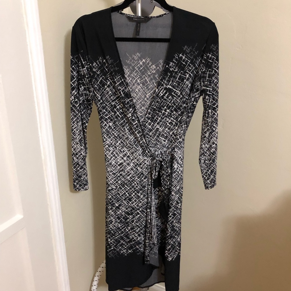 EUC BCBGMaxAzria Black & White Wrap Dress